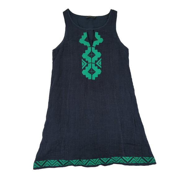 THML Navy Blue Cotton Sundress Sleeveless Mini Women's XS Embroidery Lightweight - Picture 1 of 9